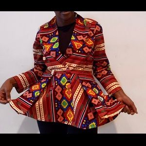 African Print Ankara Multicolor Handmade Mixed Print Peplum Blazer